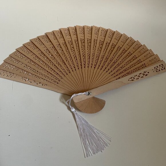 Laser-Cut Wooden Hand Fan with Tassel - Picture 4 of 8